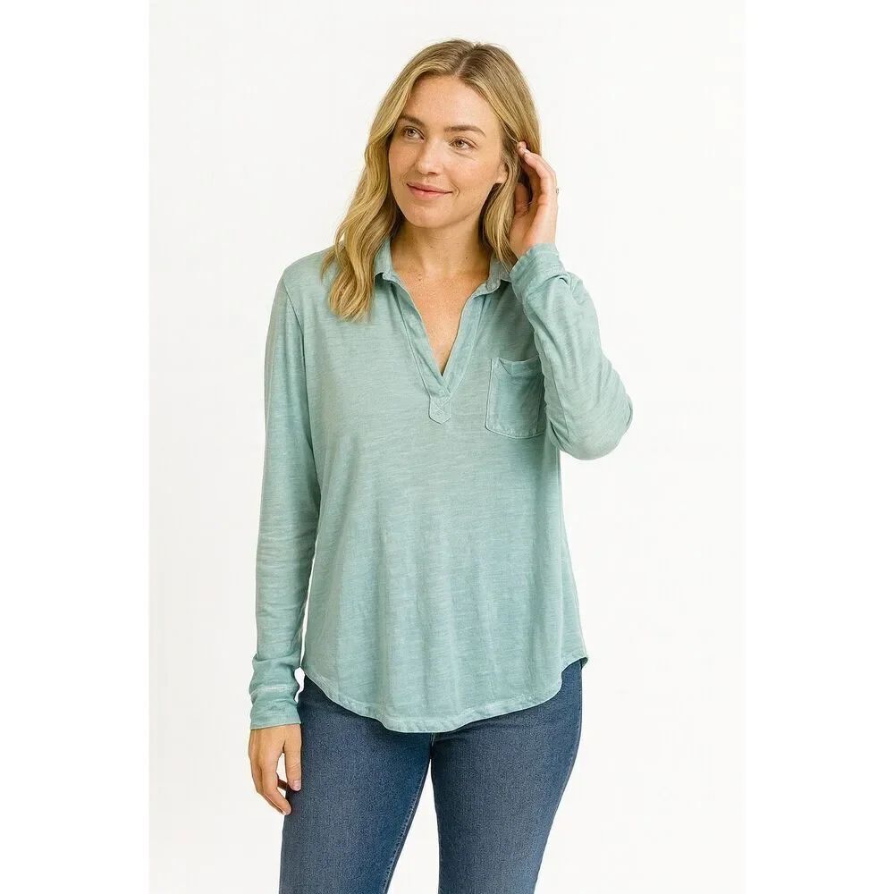 Bella Dahl turquoise collared distressed long sleeve pullover xs